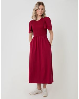Threadbare Cotton Jersey Shirred Bodice Midi Dress