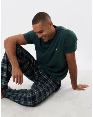 Threadbare T-Shirt & Cotton Flannel Trousers Pyjama Set - Multicolour