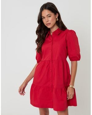 Threadbare Tiered Cotton Poplin Button Up Mini Dress