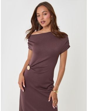 Threadbare Off Shoulder Draped Jersey Maxi Dress - Purple