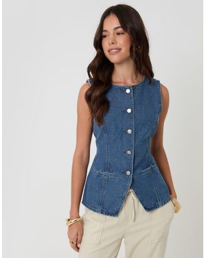 Threadbare Denim Longline Waistcoat - Blue