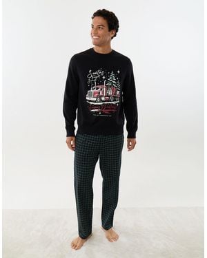 Threadbare Santa's Truck Long Sleeve Christmas Pyjama Set - Blue