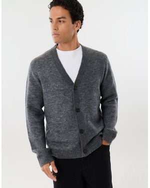 Threadbare Relaxed Fit Wool Blend V Neck Cardigan - Grey
