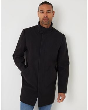 Threadbare Longline Faux Wool Funnel Neck Coat - Black