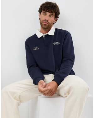 Threadbare Relaxed Fit Divine Graphic Print Rugby Polo - Blue