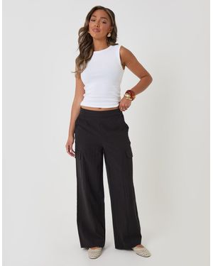 Threadbare Wide Leg Curve Seam Trousers - White