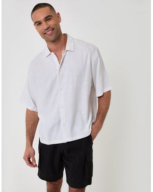 Threadbare Boxy Fit Linen Blend Short Sleeve Shirt - White