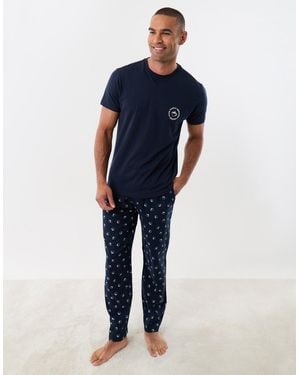 Threadbare Embroidered Coffee Club Pyjame Set - Blue