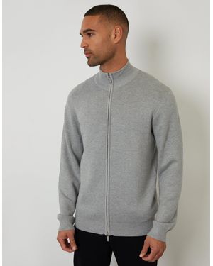 Threadbare Zip-Through Funnel Neck Knitted Cardigan - Grey