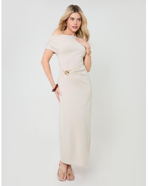 Threadbare Off Shoulder Draped Jersey Maxi Dress - White