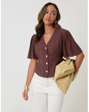 Threadbare Flutter Sleeve Tie-Back Top - Brown