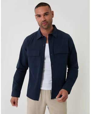 Threadbare Linen Blend Lightweight Shacket - Blue