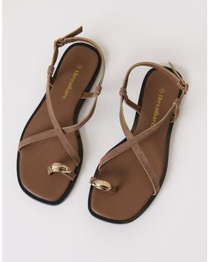 Threadbare Cross Strap Toe Loop Sandals - Brown