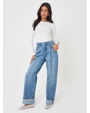 Threadbare Wide Leg Turn Up Jeans - Blue