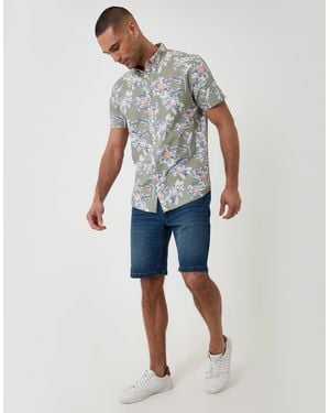 Threadbare Floral Print Short Sleeve Shirt - Blue