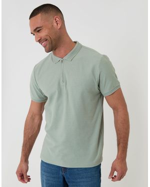Threadbare Textured Quarter Zip Polo Shirt - Green