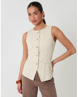 Threadbare Denim Longline Waistcoat - Natural