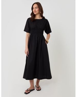 Threadbare Elasticated Waist Cotton Poplin Midi Dress - Black