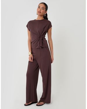 Threadbare Relaxed Fit Tie Top & Wide Leg Trousers Set - Purple