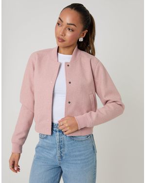 Threadbare Faux Wool Bomber Jacket - Red
