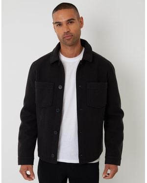 Threadbare Faux Wool Button Up Quilted Shacket - Black