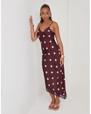Threadbare Satin Lace Trim Maxi Dress - Red