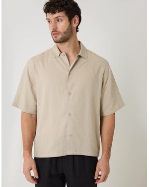 Threadbare Boxy Fit Linen Blend Short Sleeve Shirt - Natural