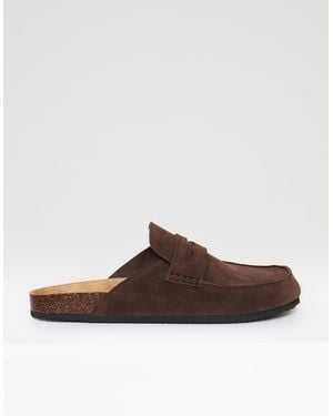 Threadbare Faux Suede Penny Loafer Sandals - Brown