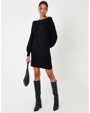 Threadbare Petite Slash Neck Mini Jumper Dress - Black