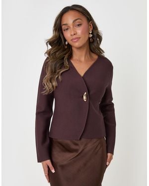 Threadbare Button V-Neck Cardigan - Purple