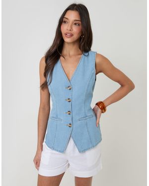 Threadbare Denim Longline V-Neck Waistcoat - Blue