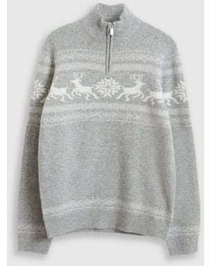 Threadbare Reindeer Fairisle Christmas Jumper - Grey