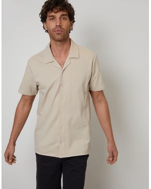 Threadbare Jersey Revere Collar Short Sleeve Shirt - Natural