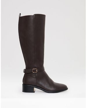Threadbare Faux Leather Riding Boots - Black