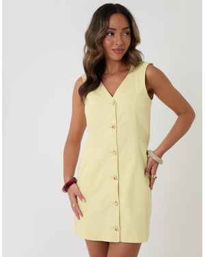Threadbare Denim V-Neck Mini Pinafore Dress - Natural