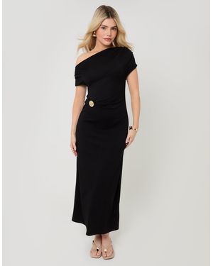 Threadbare Petite Off Shoulder Draped Jersey Maxi Dress - Black