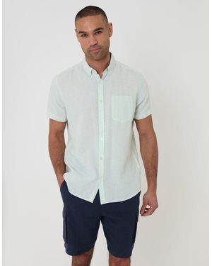 Threadbare Short Sleeve Linen Blend Shirt - White