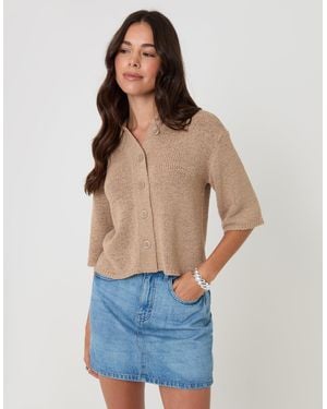 Threadbare Knitted Yarn Button Up Polo Shirt - Blue