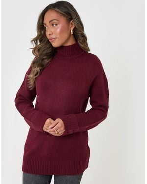 Threadbare Relaxed Fit Funnel Neck Jumper - Red