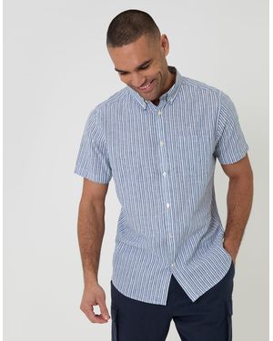Threadbare Linen Cotton Blend Short Sleeve Shirt - Blue