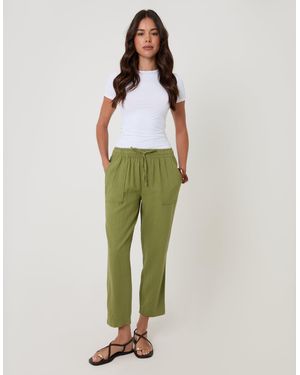 Threadbare Linen Blend Drawstring Trousers - Green