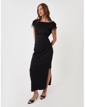 Threadbare Ruched Shoulder Tie Midi Dress - Blue