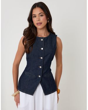 Threadbare Denim Longline Waistcoat - Blue