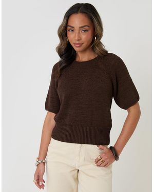 Threadbare Knitted Short Sleeve T-Shirt - Brown
