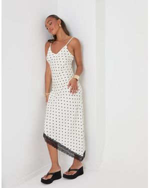 Threadbare Satin Lace Trim Maxi Dress - White