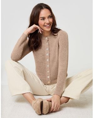 Threadbare Knitted Yarn Crew Neck Cardigan - Natural