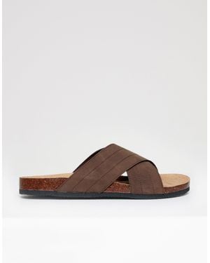 Threadbare Faux Suede Cross Strap Sandals - Brown