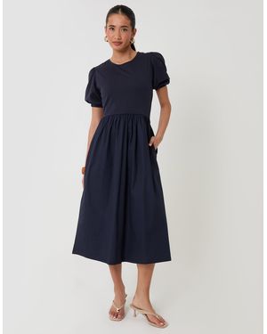 Threadbare Pure Cotton Puff Sleeve 2-In-1 Maxi Dress - Blue