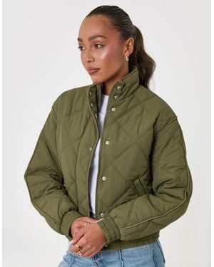 Threadbare Quilted Funnel Neck Bomber Jacket - Green