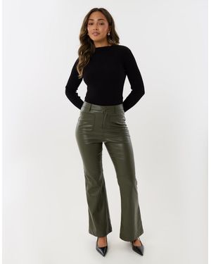 Threadbare Faux Leather Flared Trousers - Green